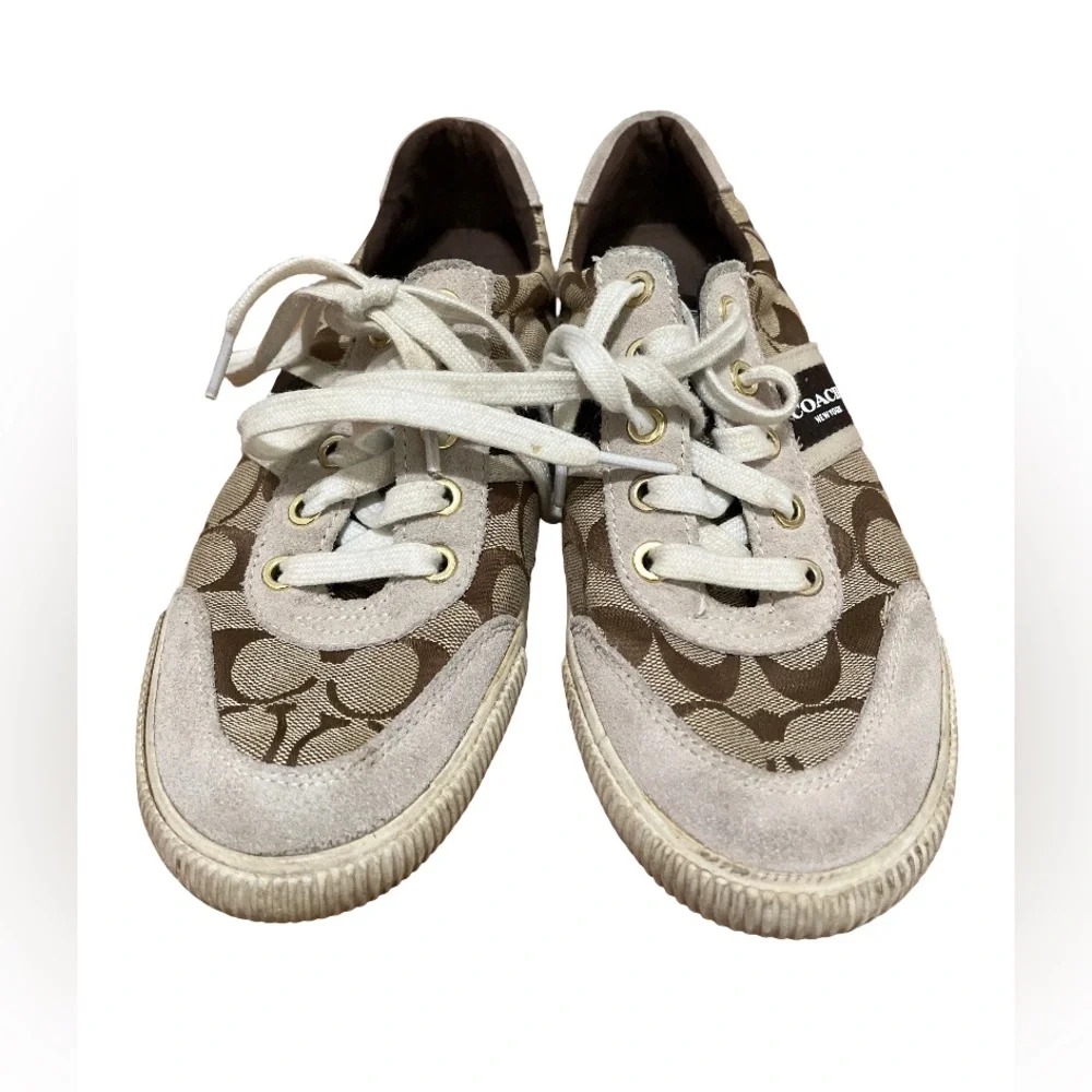 COACH Womens Size 8 Brown Signature C Lace Up Sneakers Logo Shoes - Picture 3 of 5